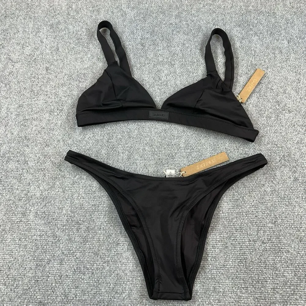 SKIMS Signature Swim Bikini Set L Top M Bottom Onyx Black NWT Fixed Triangle